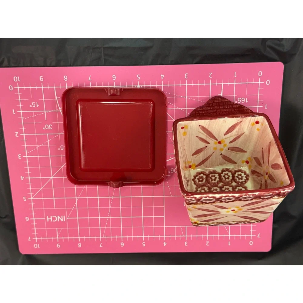 Temp-tations Tara Blue Floral Lace Serving Tray with Red Ramekin Set